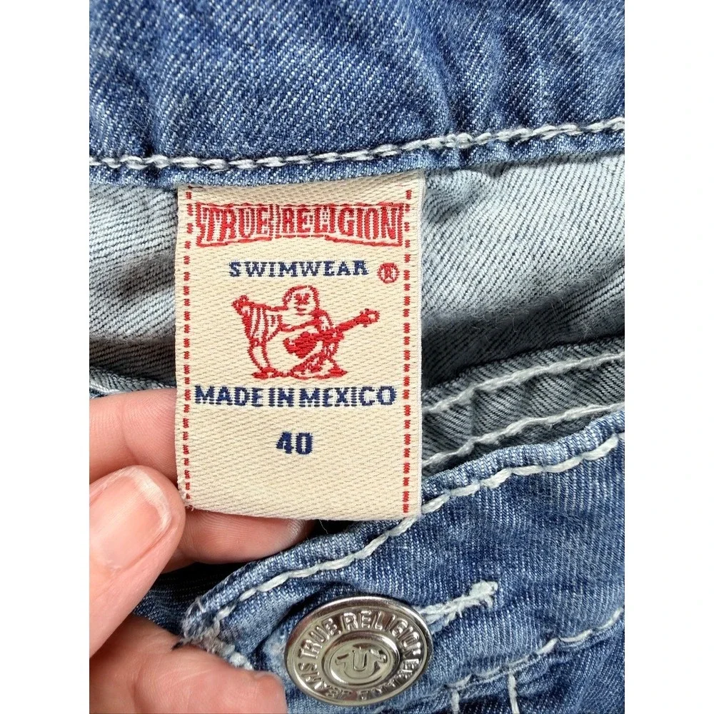 True Religion Surf Denim Distressed Shorts Men's Size 40 Y2K